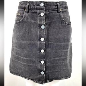 Calvin Klein Jean Mini Skirt Button Front Gray Denim Made in USA sz 11